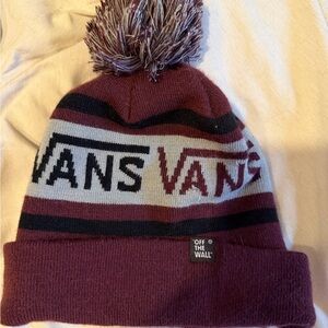 Vans Burgundy Gray Black Pom Beanie